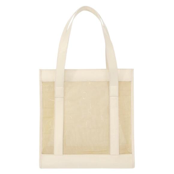 GUCCI Mesh Tote Bag Leather Vinyl Beige Silver 002 1705 0405 Auth ti3484